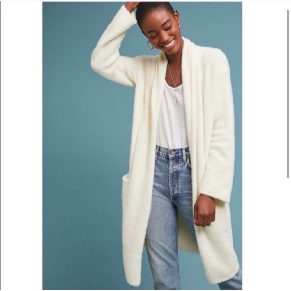 Anthropologie Thornton Longline Cardigan Sleeping on Snow Ivory Size Large